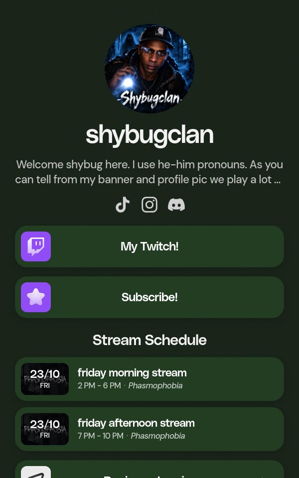 shybugclan's pulz.bio page